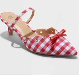 Wild Fable Women’s Lysander Red Gingham Eyelet Kitten Heels Shoes Size 6.5